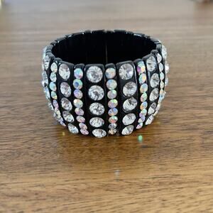 Gem Stone Stretch Bracelet Dark Gray Silver Fashion Costume Bangle